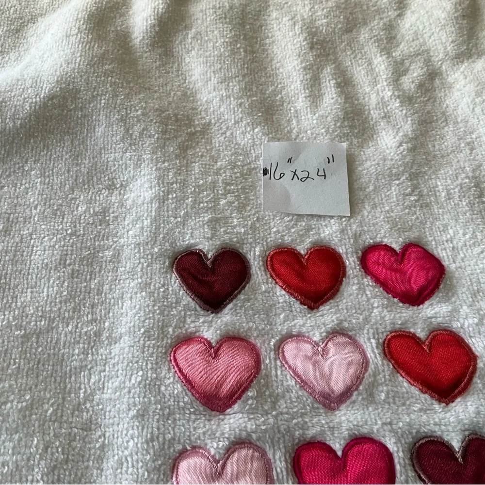 Pink Heart White Hand Towels Set Unused